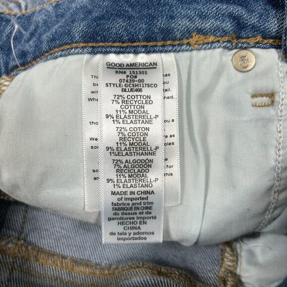 NWT Good American Good Curve Shorts High Waist Raw Hem Blue Womens Size 0 - Picture 4 of 5